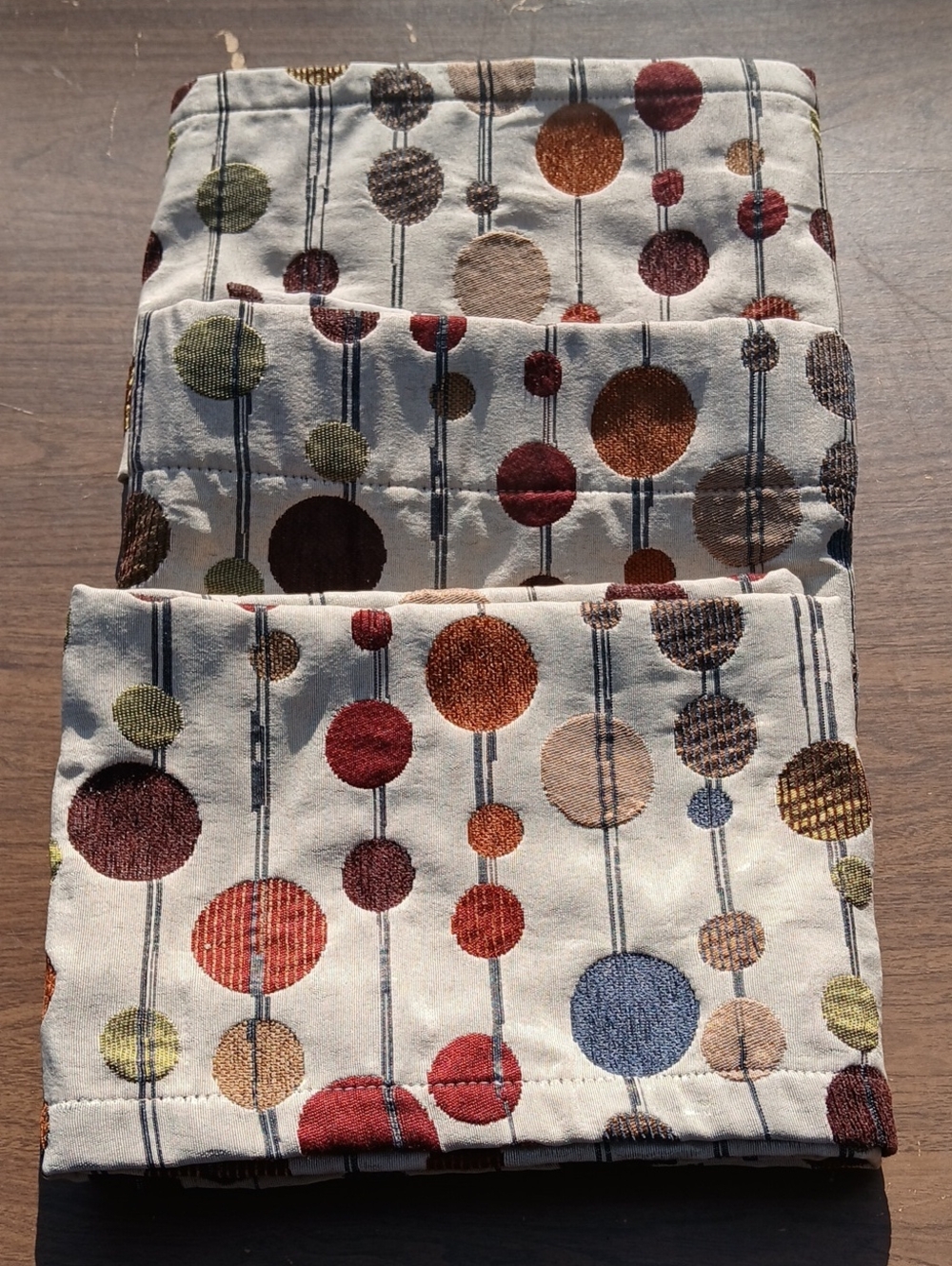 Better Homes & Gardens 3 Cream Valances with Blue, Rust, Tan and Brown Dots